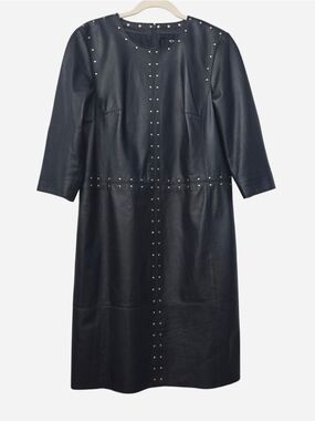 Worth Navy Faux Leather Studded Midi Dress Slate Blue Grey